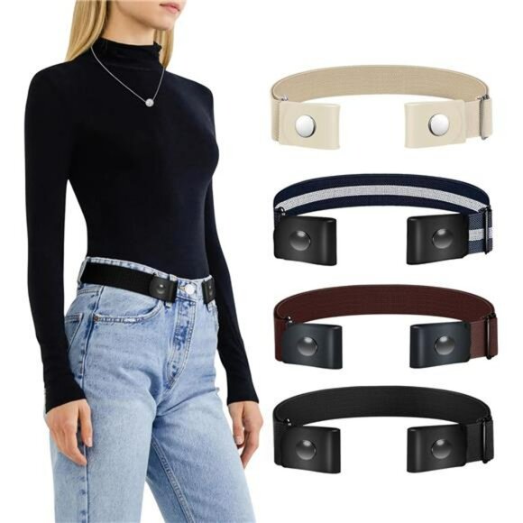 Elastic buckle free invisible belt adjustable stretch waist belt for jeans pants - Picture 1 of 7